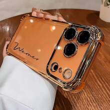 Personalized Name Phone Case, Compatible With 17 Pro Max And 17 Air, Transparent Shockproof Electroplated Lens Protector, Acrylic + TPU Frame, A Perfect Christmas Gift Choice. - Orange - View 4