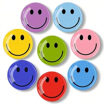 1/8 pieza Imán de nevera de vidrio con cara sonriente, pegatina de nevera con cara de dibujos animados sonriente, imán de nevera lindo, imán de pizarra blanca, pegatina de nevera decorativa, imán de nevera de oficina y cocina lindo, adecuado para decoración de cocina, oficina y hogar, decoración de nevera divertida, regalo exquisito