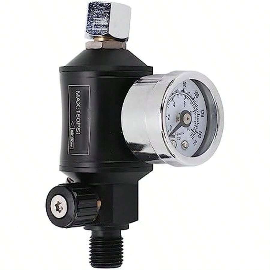 Filtro Regulador de Presión de Aire, Válvula de Ajuste Neumática con Pistola Pulverizadora de Calibre, Salida de Entrada NPT de 1/4 Pulgadas para Entusiastas de la Pintura - / - Ver 1