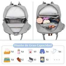 Mochila Bolsa Pañales, Pañalera Mochila Multifuncional Gran Capacidad con Cambiador Portátil y Estuche Chupete, Pañaleras Modernas Viaje Impermeable, Mochila de Maternidad - Gris - Ver 6