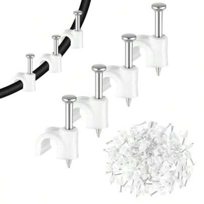 100 Pack Cable Clips With Steel Nails 4mm White Round Wire Clips For Ethernet Coaxial Cable Management On Wall Cord Clip Organizer For Wires