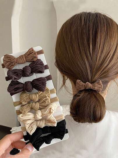 2/5/10 Pcs Women High Elastic Bowknot Seamless High Stretch Ponytail Holders, Elastic Hair Ties, Rubber Bands, Cute Hair Accessories, Ponytail Bands. Casual & Fashionable, Suitable For Sports, Dates, Commuting, Home. Head Accessories Elastic Band