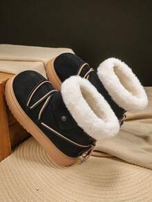 Men's Thick Sole Warm Fur Lined Snow Boots With Lace-Up Closure, Winter New Arrival - Black - View 2
