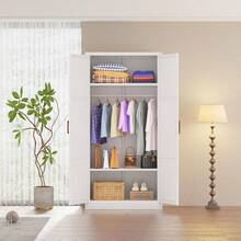 71 H Metal Wardrobe Cabinets With 2 Doors Large Clothing Storage Cabinets With Hanging Rod And Adjustable Shees Closet For Home Living/Laundry Room White - 白色 - 查看 8