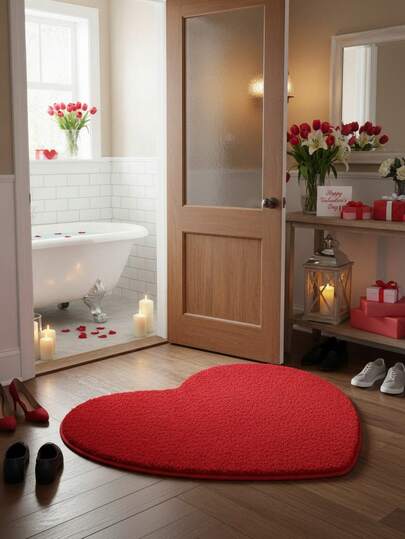 1 Piece Of Ultra Soft Heart-Shaped Bath Mat - Absorbent, Non Slip, Comfortable - Perfect For Valentine's Day Decoration And Bathroom Flooring, Sink, Bathtub, And Shower - Available In Four Colors, Kitchen Carpet, Laundry Room, Shower, Bathroom Accessories, Faux Cashmere Material