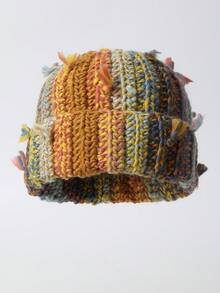 1pc Handmade Knitted Dopamine Color Block Tassel Beanie Hat, Ear Warmer, Fashion Unisex Autumn/Winter - 針織帽 - 查看 2