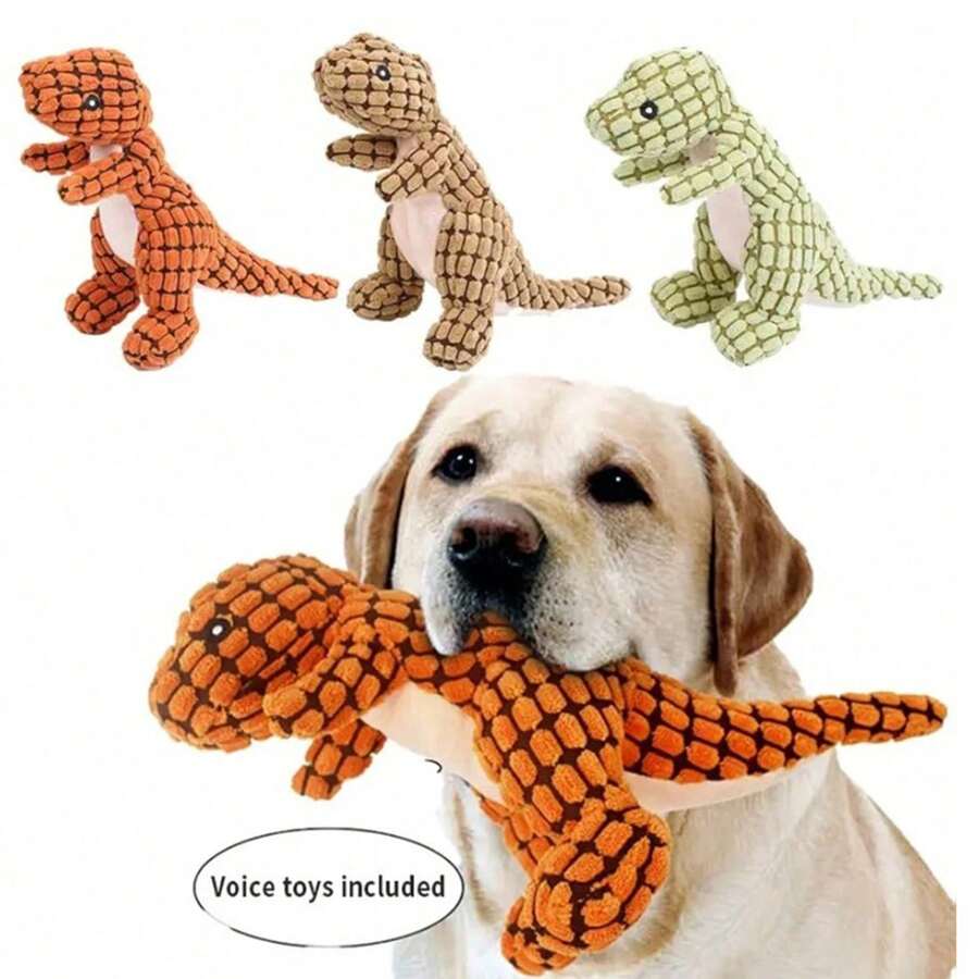 1pc Plush Pet Dinosaur Doll, Chew-Resistant With Squeaky Sound, Suitable For Golden Retrievers And Other Dogs, Puppy Supplies, "Happy Puppy" Game, Puppy Play, Puppy Playtime, Dog Toys - Multicolor - View 1