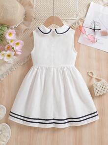 Vestido de niña con cuello Peter Pan, vestido de estilo princesa de verano para niñas bebé - Blanco - Ver 2