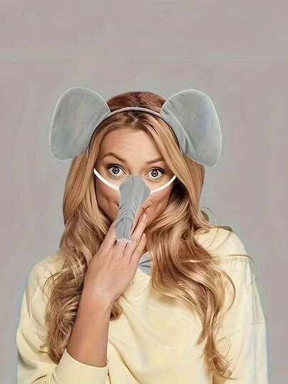 4 Pieces Of Elephant Ears, Noses, Neckties And Tails. Suitable For Various Festival, Party, Dance And Birthday Animal Headwear For Women, Role-Playing, Etc.