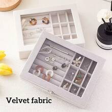 1 organisateur de bijoux avec couvercle transparent pour femmes - organisateur de bagues, boucles d'oreilles et bracelets avec couvercle transparent et support de table rembourré. Un coffret à bijoux en velours de luxe pour ranger élégamment les bagues et les boucles d'oreilles, décoration de la pièce - Multicolore - Voir 6