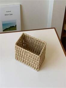 1/2/3pcs Natural Woven Storage Baskets, Paper Woven Style, Open Top And Bottom, Farmhouse Decor Desktop Organizer Baskets, Suitable For Storing Cosmetics, Books, Potted Plants, Small Items, Can Be Used As Bedroom, Bathroom Or Living Room Desktop Organizer, Also A Great Gift Basket Choice. - Wood Color - View 7