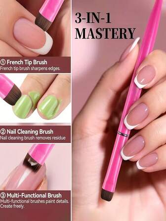 1ชิ้น แปรงทำเล็บเฟรนช์ 3-In-1 เหมาะสำหรับเจลขัดเงาและเล็บอะคริลิค - เครื่องมือทำเล็บ 3-In-1, ขนแปรงไนลอน, ทำความสะอาดและทาเจลขัดเงาได้อย่างแม่นยำ, ทำเล็บ DIY, ใช้สำหรับลอกเจลขัดเงา, ดูแลเล็บอะคริลิค, การแต้มจุดสำหรับผู้เริ่มต้น, ฯลฯ
