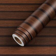 1 Rolle dunkle braune Holzstreifen Vinyl Tapete, ablösbar und einfach zu installieren, selbstklebende Wandaufkleber, geeignet für Raumdekoration in Schlafzimmer, Wohnzimmer, Esszimmer, TV-Hintergrund, Dekoration von Schreibtisch, Schrank, DIY Möbelrenovierung, 45CM*500/300/100CM