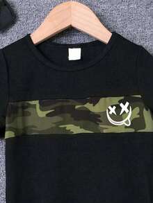 Tween Boy Casual Fashion Street Camo Cartoon Print Short Sleeve T-Shirt And Shorts Set, Summer - Army Green - View 3
