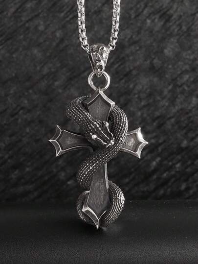 1件复古交叉蛇形十二生肖吊坠项链，适合女性，朋克、嘻哈风格，新年珠宝礼物