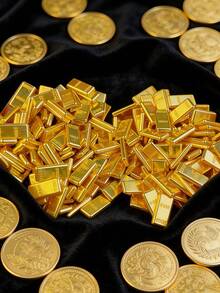 100pcs Mini Gold Bar Decor, 0.2*0.5 Inch, Fake Gold Bars, Suitable For Treasure Box Decoration, Mini Size, Lightweight And Realistic, Applicable For Pirate Treasure Hunt Party, Movie/Theater Production, Feng Shui Wealth Decoration, Lucky Charm, Winter Wonderland Holiday, New Year, Festival Supplies, Home Decor, Room Decoration, Holiday Decoration, Indoor/Outdoor Home Accents, Vase Filler, Valentine's Day Decor, Valentine's Day Gift - Multicolor - View 3