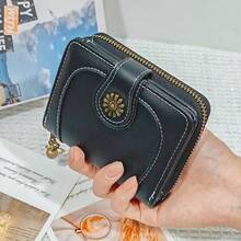 Monedero pequeño de cuero engrasado nuevo para mujer, cartera plegable en tres partes, monedero vintage con tarjetero, cartera antirrobo de alta gama, estuche para tarjetas todo en uno, ideas de regalo de cartera de hombre, cartera de hombre, cartera de cuero pequeña para hombre - Negro - Ver 8