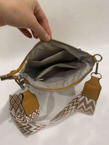 Fashionable Retro Style Crossbody Bag For Women, Multi-Pocket Design With Zipper Pockets, Geometric Wide Shoulder Strap, Essential Stylish Item For Daily Commute - Brown - View 5