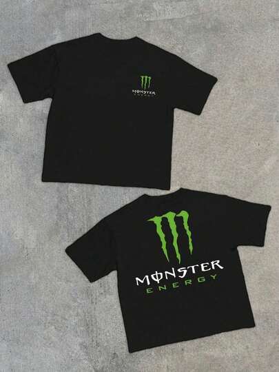 100 Percent Cotton Casual - Style Pure Cotton Mens T Shirtwith "Monster Energy" Prints Graphic Shirt, Suitable For Daily Outings, Sports Activities, And Leisure Gatherings
