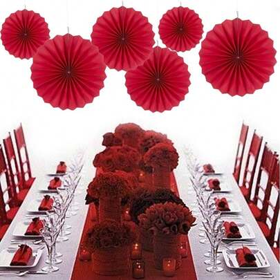 6pcs Red Paper Fans, Suitable For Family Parties And Wedding Decorations. 12pcs Paper Flower Fans, Red Flower Paper Fans Decorations, Suitable For Indoor Parties, Birthdays And Weddings. Handmade Wall Decor, Backdrop Hanging, Holiday Decorations, Bachelor Parties, Proposal Parties, Romantic Decor