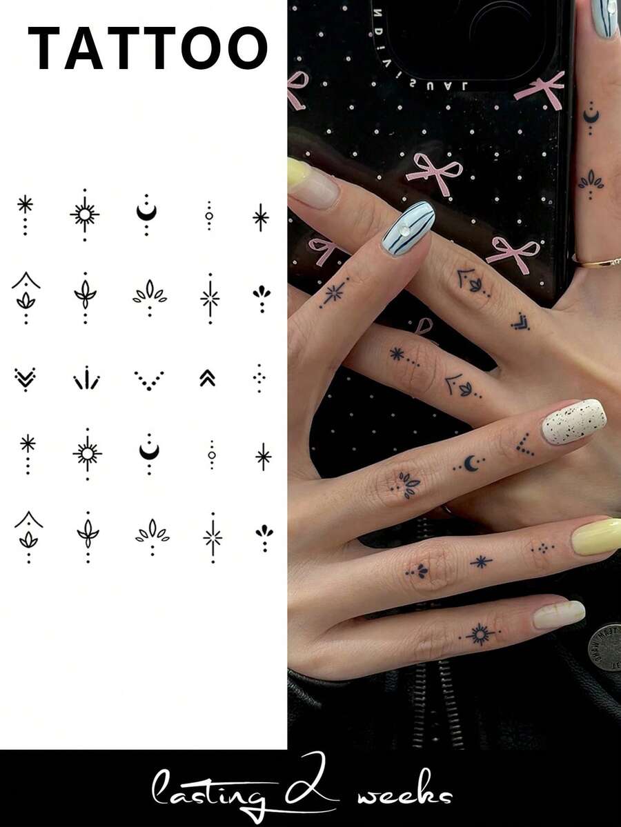 STARTTOOS Herbal Juice Semi-Permanent Tattoo Sticker Y2K Mini Star & Moon Small Pattern 7-14 Days Long-Lasting Waterproof Non-Fading Finger Ear Behind Shoulder Neck Collarbone Body Temporary Innovative Tattoo Sticker - Blue - View 1