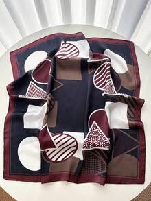 1 chiếc khăn choàng/khăn quàng cổ giả lụa in họa tiết hình học cổ điển nhiều màu sắc, thích hợp cho nữ, đi làm, đi chơi hoặc hẹn hò. - Màu Đỏ Sâu - Xem 3