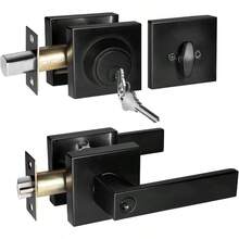 Square Exterior Door Handle With Deadbolt Matte Black Entry Door Locksets With Deadbolt Front Door Lock Set For Home And Office Reversible For Right And Left Sided Doors 1 Pack - BlackDoorHandleDeadboltSet - View 1
