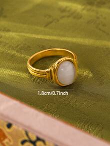 1枚优雅复古白色宝石奢华戒指，适合女士日常、假日、休闲、派对佩戴 - 白色 - 查看 2