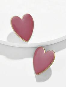 1 Đôi bông tai hình trái tim tráng men, phụ kiện trang sức thời trang dành cho nữ, mùa xuân/hè - Trái tim đơn độc - Xem 28