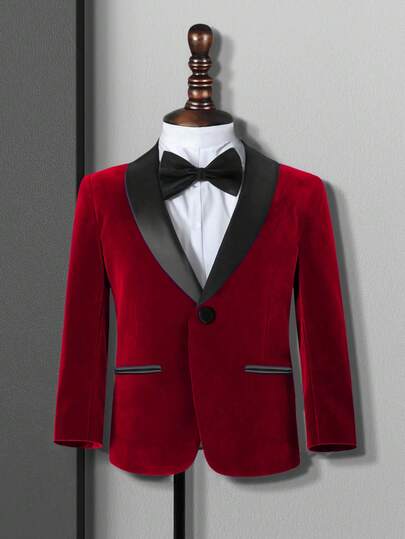 1pc Boys Gentleman Suit Jacket, Shawl Neck Blazer, Suitable For Birthday, Wedding, Children Formal Wear