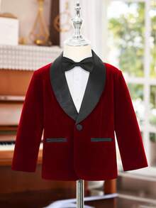 1pc Boys Gentleman Suit Jacket, Shawl Neck Blazer, Suitable For Birthday, Wedding, Children Formal Wear - Red - View 3
