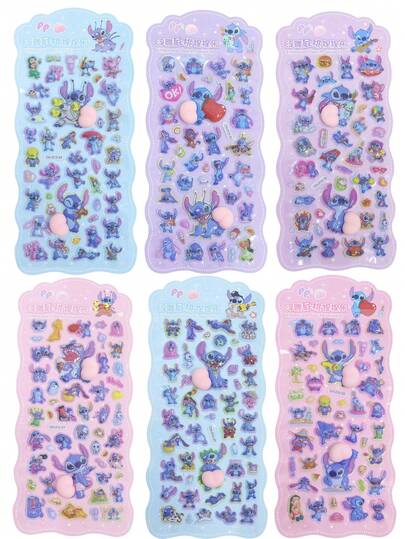 asmodee 3D Cartoon Stitch Character Embossed Stickers, Anime Lilo & Stitch Themed Dimensional Stickers, Creative Stickers For Children Rewards, Decorations, Applicable To Phones, Water Cups, DIY