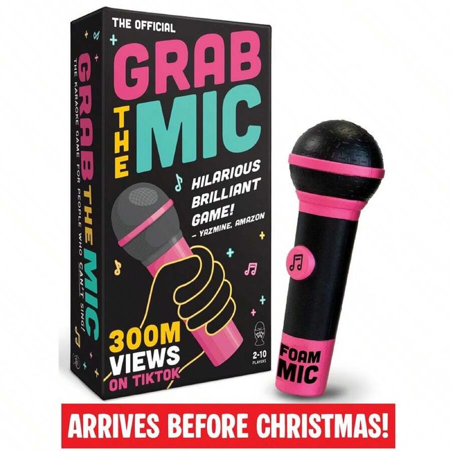 Lucky Egg Official GrabTheMic – Family Karaoke Board Game W/Foam Mic, 8+ Ages, 2-10 Players - Games For Bad Singers W/ 240 Lyrics (120 Cards) (First Edition) - 黑色 - 查看 1