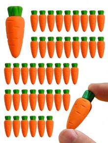 40个装复活节胡萝卜橡皮擦，迷你橡皮擦，蔬菜造型，秋季派对小礼物，创意桌面装饰，便携实用，可爱伴侣，生日/节日/派对礼物，复活节礼物 - 彩色 - 查看 2