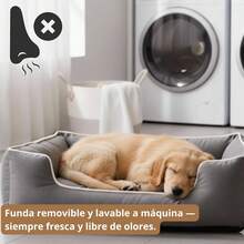Cama Alta Cuadrada para Perros Chica Chico– Cama Suave y Acolchada con Bordes Elevados y Material de Poliéster y Algodón (Café) - Gris - Ver 9