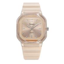 1 pieza Reloj de pulsera cuadrado minimalista casual y económico con correa de silicona para mujer, adecuado para uso diario - Beis - Ver 7