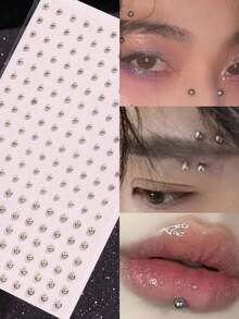 180片装非穿透式唇钉贴纸，自粘式，防水，可重复使用，假鼻环，眉钉，肚脐钉，身体饰品，临时穿孔，节日佩戴；非穿透式耳环，时尚配饰，低过敏性耳环，可重复使用贴纸，眉钉，派对爱好者，适合青少年和成人。