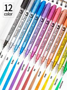 12支装金属色亚克力马克笔套装，金属色签名笔，适用于陶瓷、玻璃、塑料等多种材质，学校和办公室必备，非常适合愚人节、复活节礼物和返校用品。 - 彩色 - 查看 6