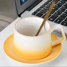 1pc/3pcs Ceramic 250ml Latte Coffee Cup With Saucer Set, High-Quality Porcelain, Cute & Couple/Office/Breakfast Mugs, Creative Latte Art Cups With Spoon