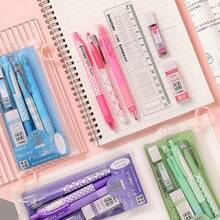 50件套Morandi文具套装，大容量铅笔盒，6支黑色圆珠笔，6支Morandi 0.5mm彩色笔，12支渐变荧光笔，便签本，橡皮擦，尺子，可爱办公学习用品，男女通用礼物，返校季好礼