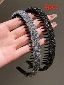 2 chiếc băng đô đính đá nhiều màu sắc, đa năng cho phụ nữ, phụ kiện làm đẹp tóc tại nhà. - Đen và trắng - Xem 5