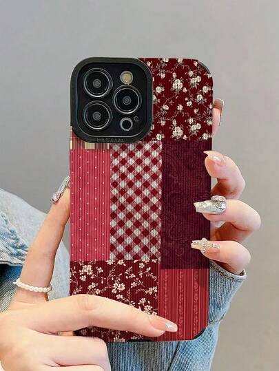 Splicing 1pc New Fashionable & Elegant Red Patchwork Pattern Shock-Resistant Leather Phone Case Compatible With Iphone 17/17 Air/17 Pro/17 Pro Max, 16/16 Plus/16 Pro/16 Pro Max, 15/15 Plus/15 Pro/15 Pro Max, 14/14 Plus/14 Pro/14 Pro Max, 13/13 Pro/13 Pro Max, 12/12 Pro/12 Pro Max, 11/11 Pro/11 Pro Max
