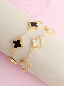 2 piezas Pulseras elegantes y versátiles con encantos de trébol de cuatro hojas y flor de cuatro pétalos de lujo y moda para mujeres - Multicolor - Ver 6