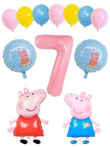 Peppa Pig Pink Little Pig Aluminum Film Balloon - Colorful Latex Balloon Decoration - Pink Little Pig And Blue Little Pig + Pink Digital Birthday First Birthday Party Decoration Project Set - Multicolor - View 12