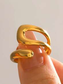 1pc 18K Gold Plated Stainless Steel Minimalist Geometric Ring, Suitable For Women's Daily Wear - Multicolor - View 3