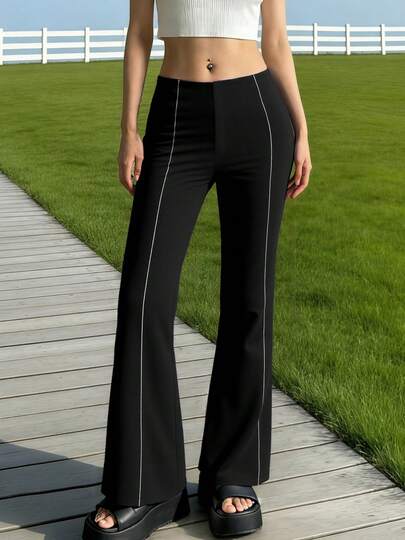 Women's Summer Casual Flared Pants, Side Zipper Design, Suitable For Fitness, Daily Fashion, And Outdoor Activities