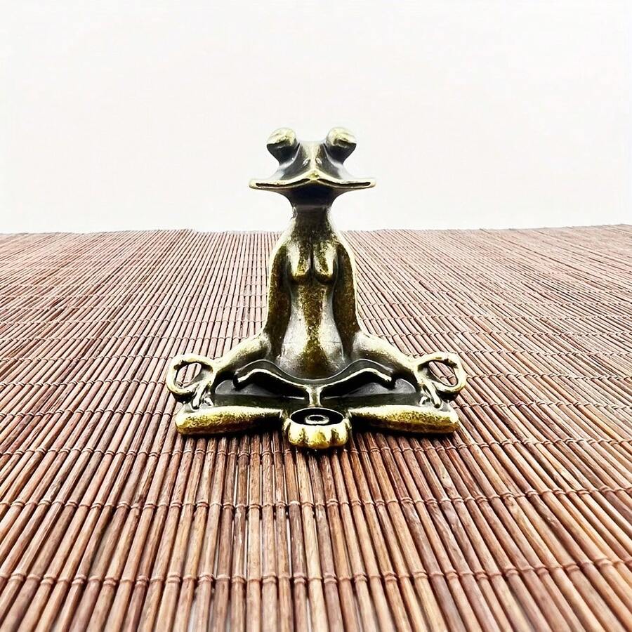 Exquisito soporte de incienso de rana de metal estilo kung fu, figura decorativa de rana para meditación, adecuado para usar durante la yoga, la meditación, el sueño y el descanso. Un delicado artículo decorativo de escritorio. - Multicolor - Ver 1