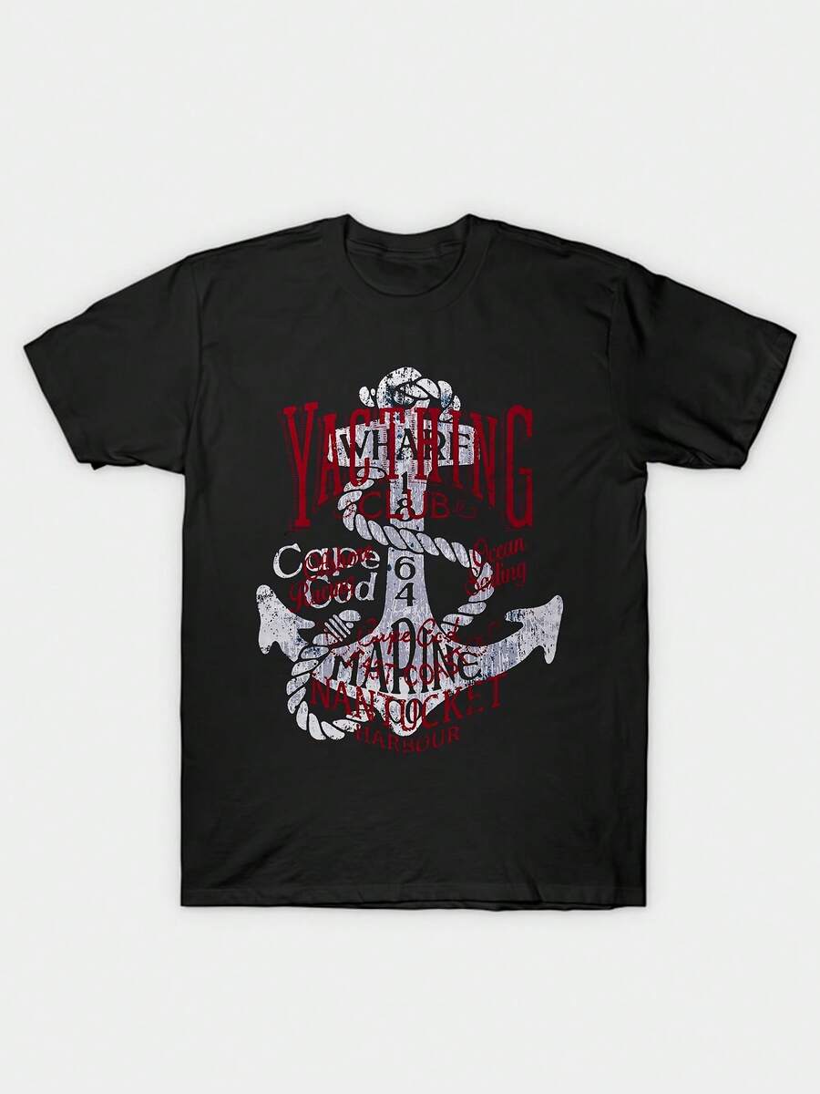 Yachting Anchor Rope Y Typography Print - Negro - Ver 1