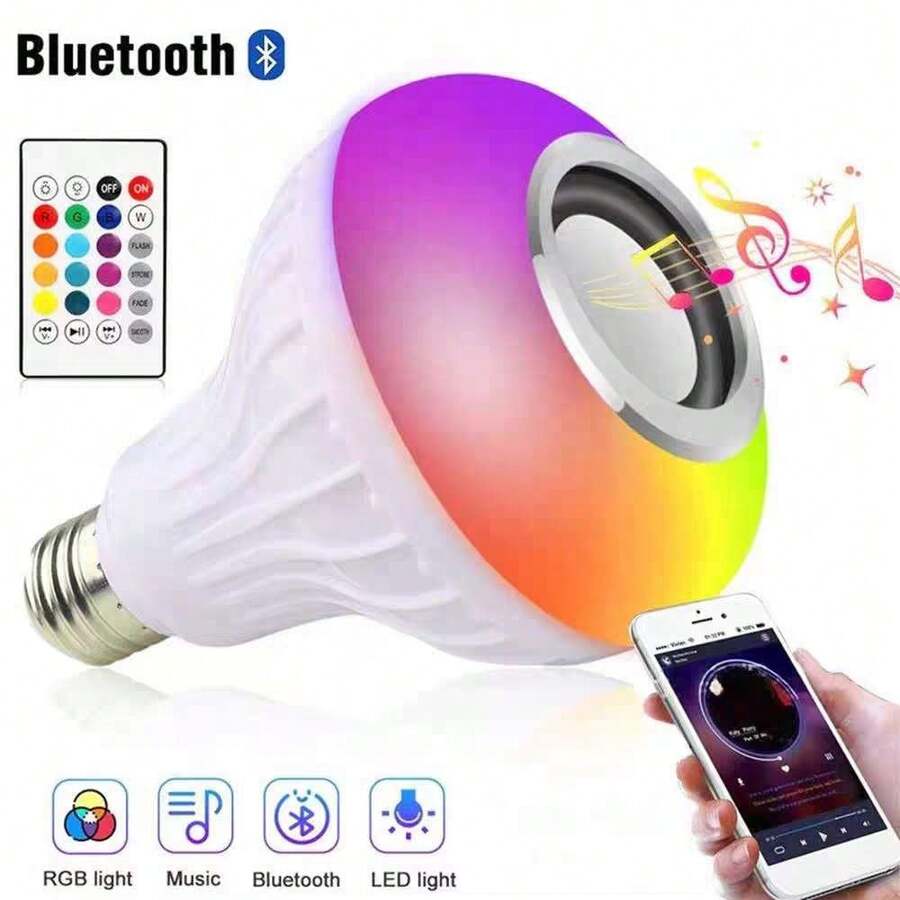 Foco Bocina Bluetooth 12w RGB Bombilla LedInteligente con controlador - luz policromática - Ver 1