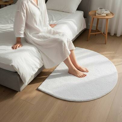 1pc Washable Pure White Semicircle Faux Wool Rug, Decorative Carpet, Bedroom Decor, Small Rug, Carpet, Home Decor, Living Room Rug, Living Room Small Rug, Bedroom Rug, Living Room Home Decor, Outdoor Rug